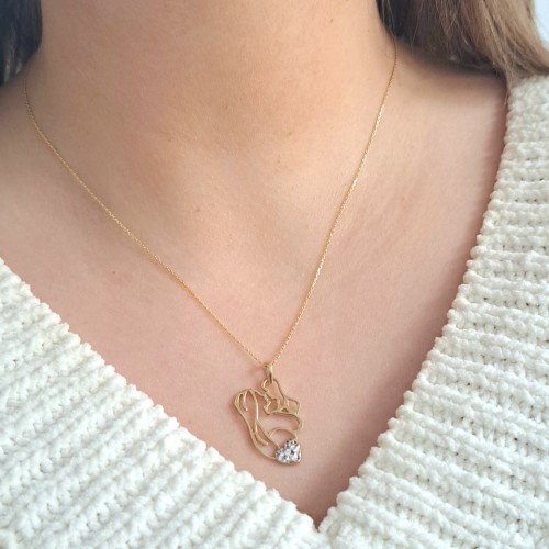 Χρυσό μενταγιόν μαμά και μωρό Κ14 με αλυσίδα