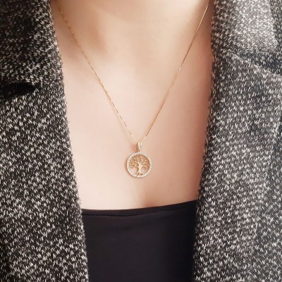 Χρυσό μενταγιόν δέντρο της ζωής Κ14 με αλυσίδα