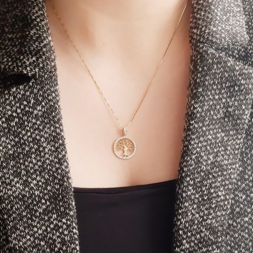 Χρυσό μενταγιόν δέντρο της ζωής Κ14 με αλυσίδα