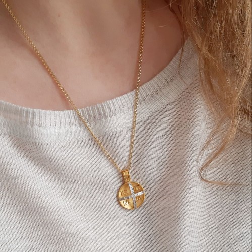 Χρυσό φυλαχτό δπλής όψης Κ14 με αλυσίδα