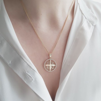 Χρυσό μασίφ φυλαχτό Κ14 με αλυσίδα