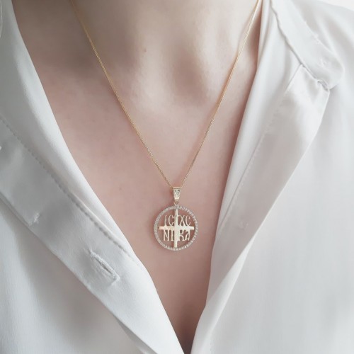 Χρυσό μασίφ φυλαχτό Κ14 με αλυσίδα