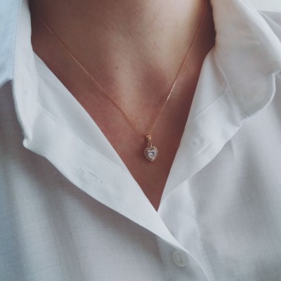 Μενταγιόν καρδιά από ροζ χρυσό Κ14 με αλυσίδα