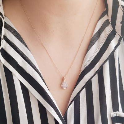 Ροζ χρυσό mini set Κ14 με χαλαζία