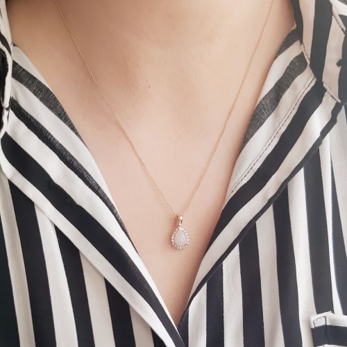 Ροζ χρυσό mini set Κ14 με χαλαζία