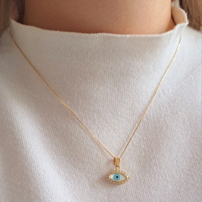 Χρυσό μενταγιόν ''ματάκι'' με  αλυσίδα Κ14