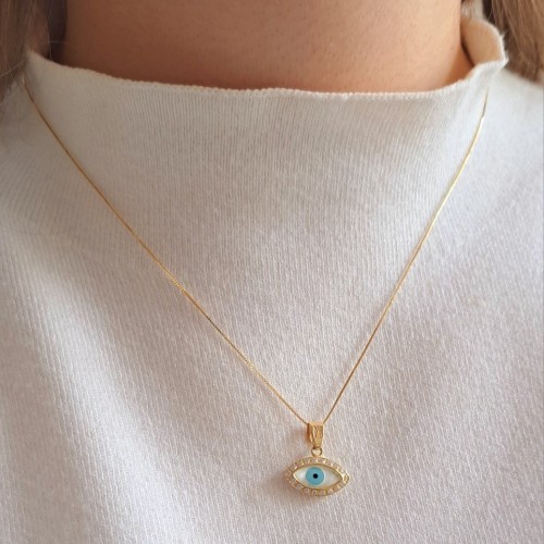 Χρυσό μενταγιόν ''ματάκι'' με  αλυσίδα Κ14