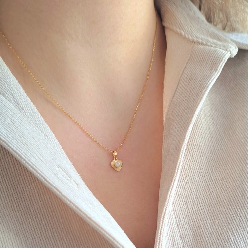Χρυσό μενταγιόν καρδιά Κ14 με αλυσίδα