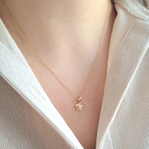 Χρυσό μενταγιόν λουλούδι Κ14 με αλυσίδα