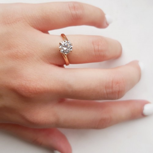 Μονόπετρο δαχτυλίδι από ροζ χρυσό Κ14 με ζιργκόν