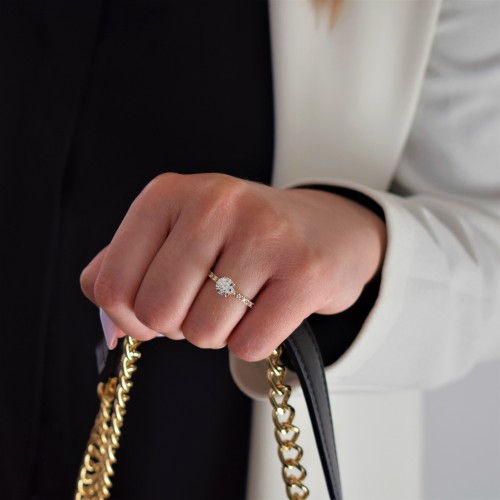 Χρυσό μονόπετρο δαχτυλίδι Κ14 με ζιργκόν