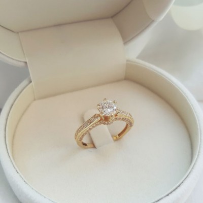 Χρυσό μονόπετρο δαχτυλίδι Κ14 με ζιργκόν