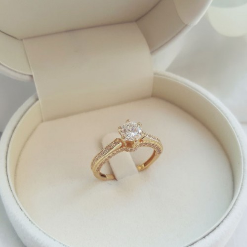 Χρυσό μονόπετρο δαχτυλίδι Κ14 με ζιργκόν