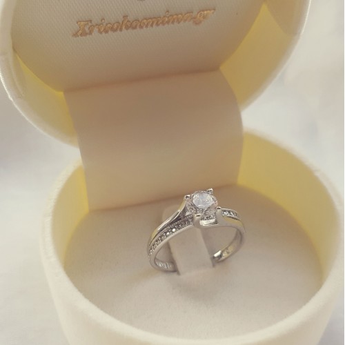 Λευκόχρυσο  δαχτυλίδι μονόπετρο Κ14 με ζιργκόν