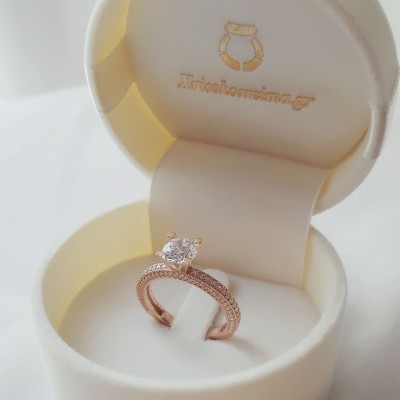 Μονόπετρο δαχτυλίδι από ροζ χρυσό Κ9 με ζιργκόν