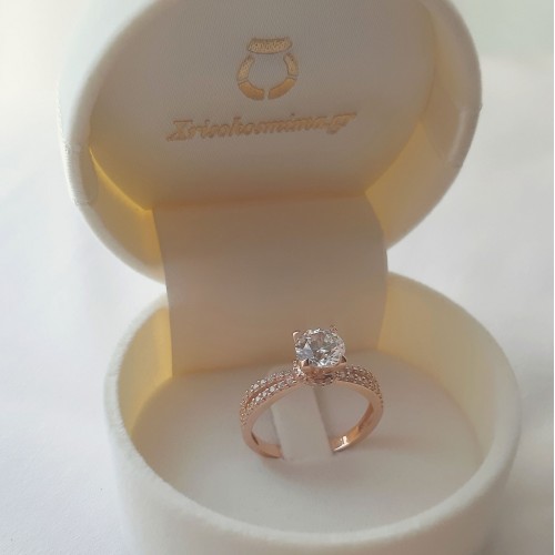 Μονόπετρο δαχτυλίδι από ροζ χρυσό Κ14 με ζιργκόν