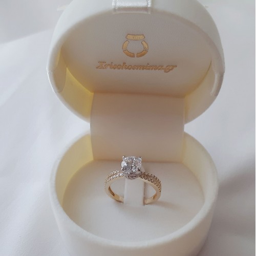 Χρυσό μονόπετρο δαχτυλίδι Κ14 με ζιργκόν