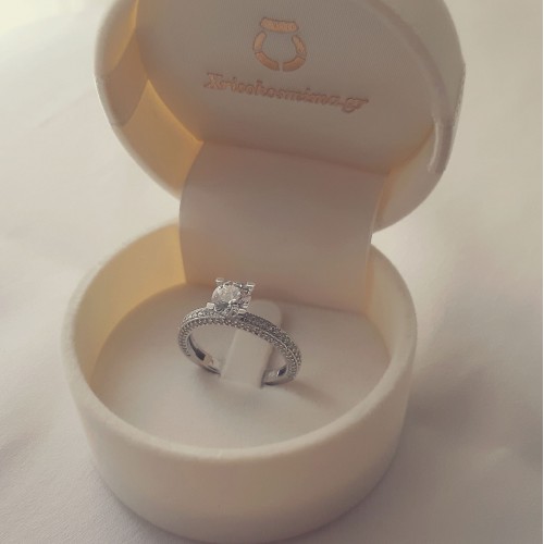 Λευκόχρυσο μονόπετρο δαχτυλίδι Κ14 με ζιργκόν