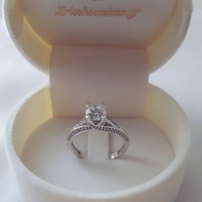 Λευκόχρυσο μονόπετρο δαχτυλίδι Κ14 με ζιργκόν