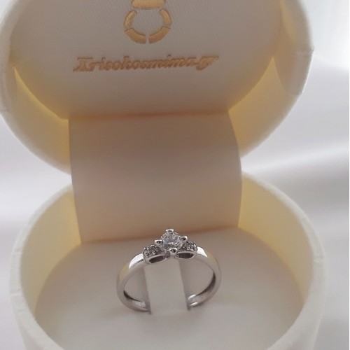 Λευκόχρυσο μονόπετρο δαχτυλίδι Κ14 με ζιργκόν