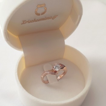 Μονόπετρο δαχτυλίδι από ροζ χρυσό Κ14 με ζιργκόν