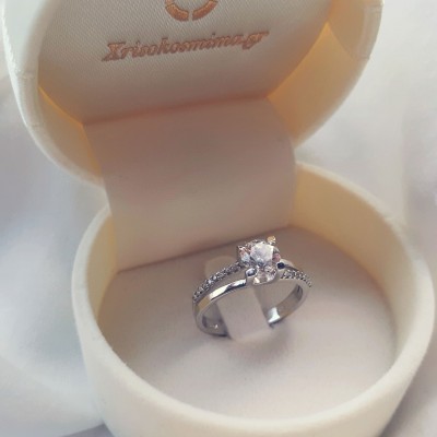 Λευκόχρυσο μονόπετρο δαχτυλίδι Κ14 με ζιργκόν