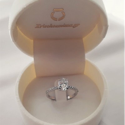 Λευκόχρυσο μονόπετρο δαχτυλίδι Κ14 με ζιργκόν