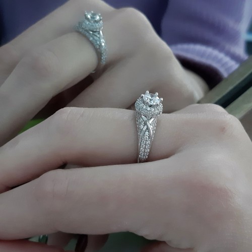 Λευκόχρυσο μονόπετρο δαχτυλίδι Κ14 με ζιργκόν