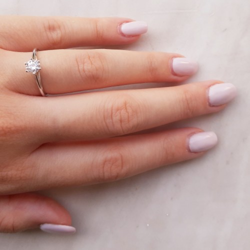 Λευκόχρυσο μονόπετρο δαχτυλίδι Κ14 με ζιργκόν