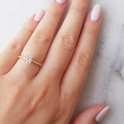 Μονόπετρο δαχτυλίδι από ροζ χρυσό Κ14 με ζιργκόν