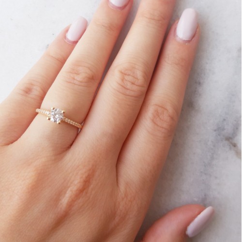 Μονόπετρο δαχτυλίδι από ροζ χρυσό Κ14 με ζιργκόν