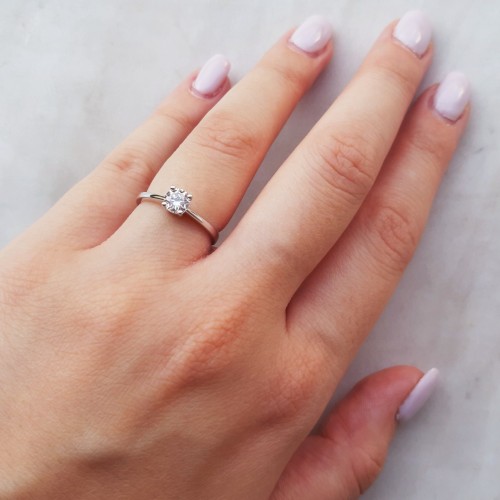 Λευκόχρυσο μονόπετρο δαχτυλίδι Κ14 με ζιργκόν