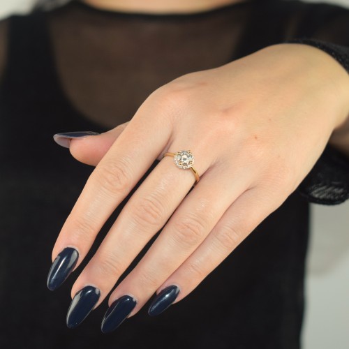 Χρυσό δαχτυλίδι ροζέτα μονόπετρο Κ9