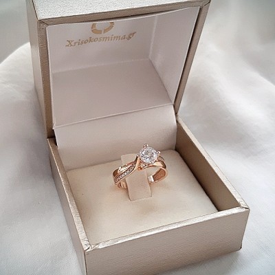 Μονόπετρο δαχτυλίδι από ροζ χρυσό Κ14 με ζιργκόν