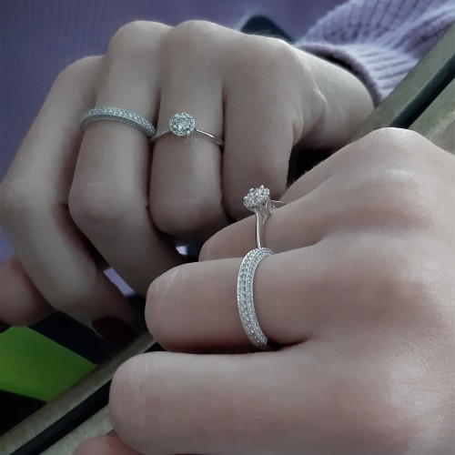 Λευκόχρυσο μονόπετρο δαχτυλίδι Κ14 με ζιργκόν