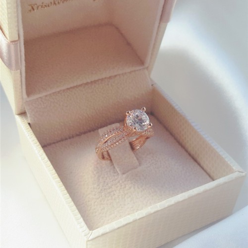 Ροζ χρυσό μονόπετρο δαχτυλίδι Κ14 με ζιργκόν