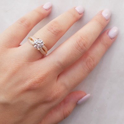 Ροζ χρυσό μονόπετρο δαχτυλίδι Κ14 με ζιργκόν