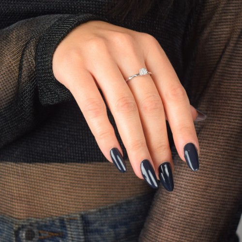 Λευκόχρυσο μονόπετρο δαχτυλίδι Κ18 με διαμάντια