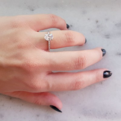 Λευκόχρυσο μονόπετρο δαχτυλίδι Κ14 με ζιργκόν