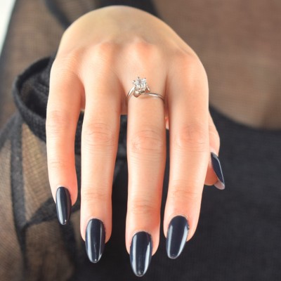 Λευκόχρυσο μονόπετρο δαχτυλίδι Κ14 με ζιργκόν