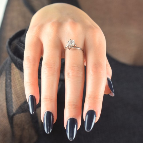 Λευκόχρυσο μονόπετρο δαχτυλίδι Κ14 με ζιργκόν