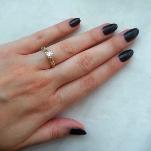 Χρυσό μονόπετρο δαχτυλίδι Κ14 με ζιργκόν