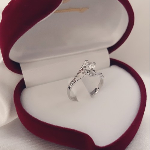 Λευκόχρυσο μονόπετρο δαχτυλίδι Κ14 με ζιργκόν