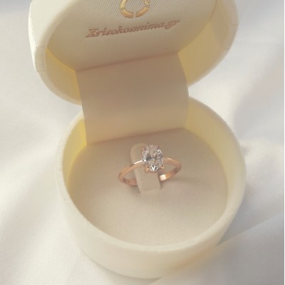 Ροζ χρυσό μονόπετρο δαχτυλίδι Κ14