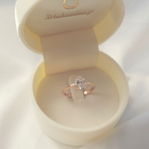 Ροζ χρυσό μονόπετρο δαχτυλίδι Κ14