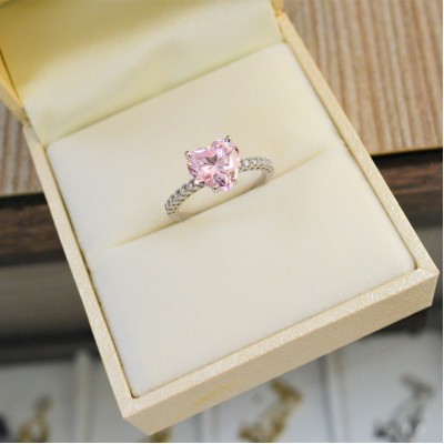 Λευκόχρυσο μονόπετρο δαχτυλίδι καρδιά Κ14 με ζιργκόν