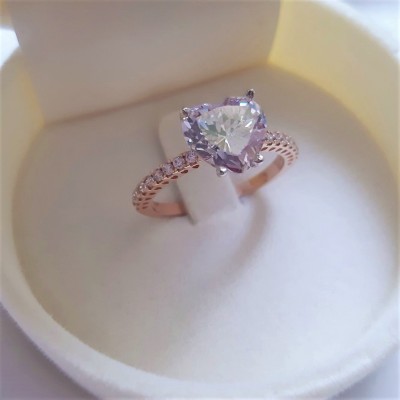 Καρδιά ροζ χρυσό μονόπετρο δαχτυλίδι Κ14 με ζιργκόν