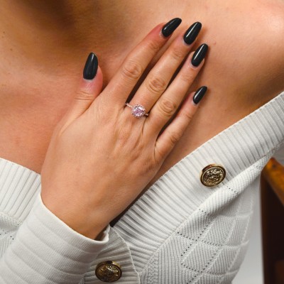 Ροζ χρυσό μονόπετρο δαχτυλίδι cushion Κ14 με ροζ πέτρες