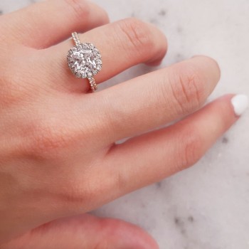 Ροζ χρυσό μονόπετρο δαχτυλίδι cushion Κ14