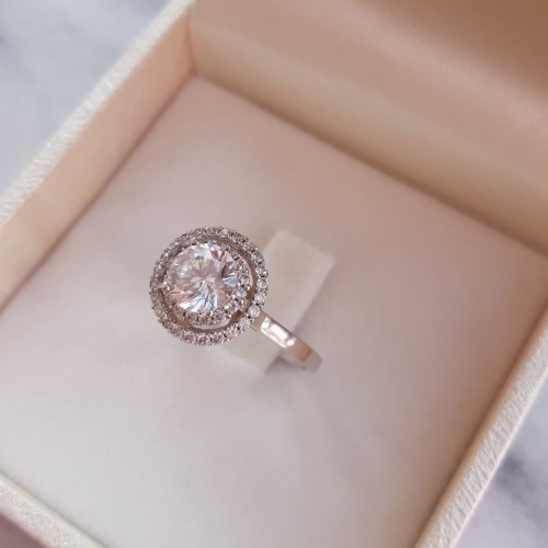 Ροζέτα λευκόχρυσο μονόπετρο δαχτυλίδι Κ14